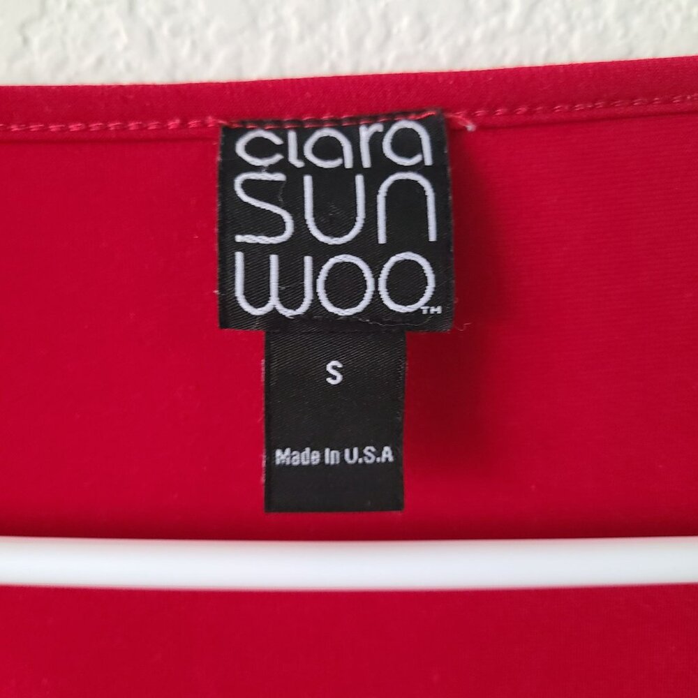 Clara Sun Woo US Women's Sz S Bell Sleeve Cold Shoulder Red Blouse Top USA Made - Picture 6 of 9